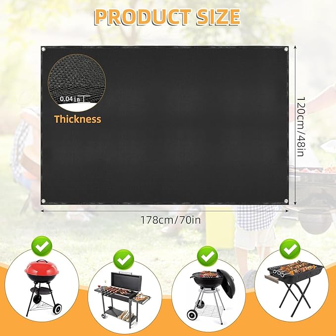 Under Grill Mat for Outdoor Grilling, 70 x 48 inches Double-Sided Fireproof
