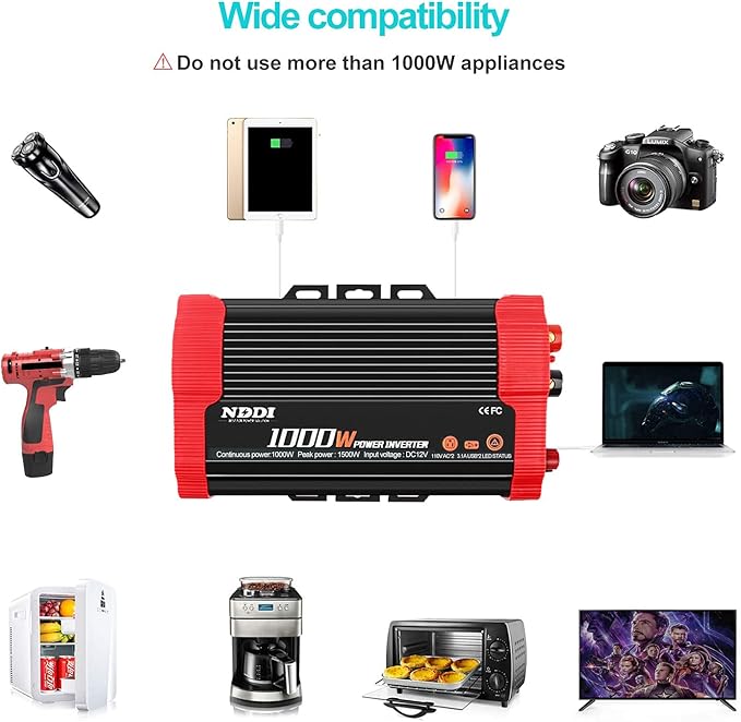 1000W Car Power Inverter, DC 12V to AC 110V Car Inverter