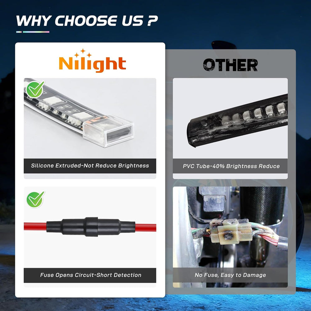 Nilight 8PCS Motorcycle RGB Led Light Kit Waterproof Multi-Color Atmosphere L...