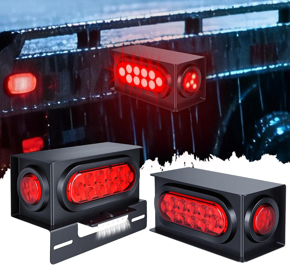 2PCS Steel Trailer Light Boxes Housing Kit with Red Tail Lights, Red Side Mar...