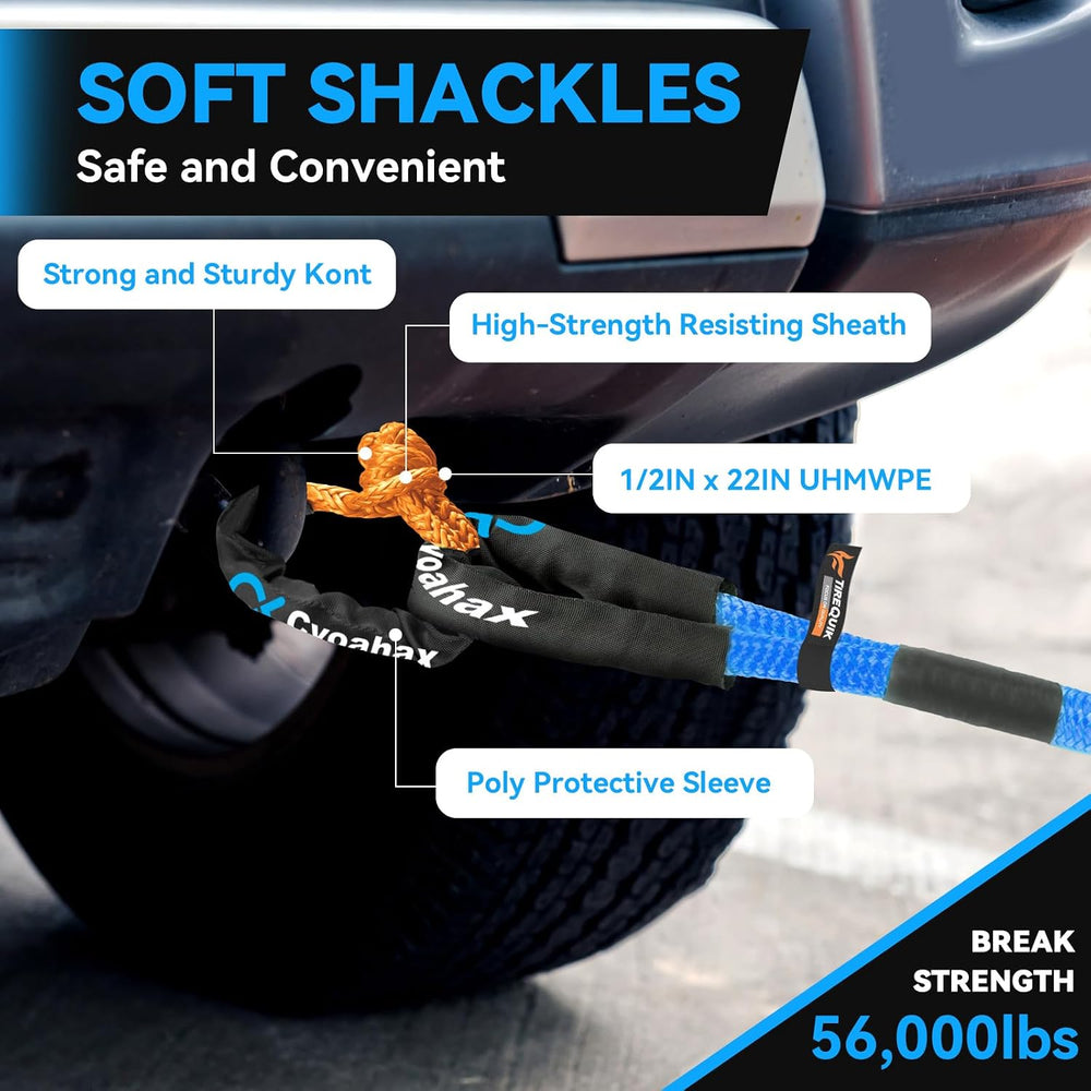 Kinetic Recovery Rope(Reflective) 1" x30ft Tow Rope with Soft Shackle | ...