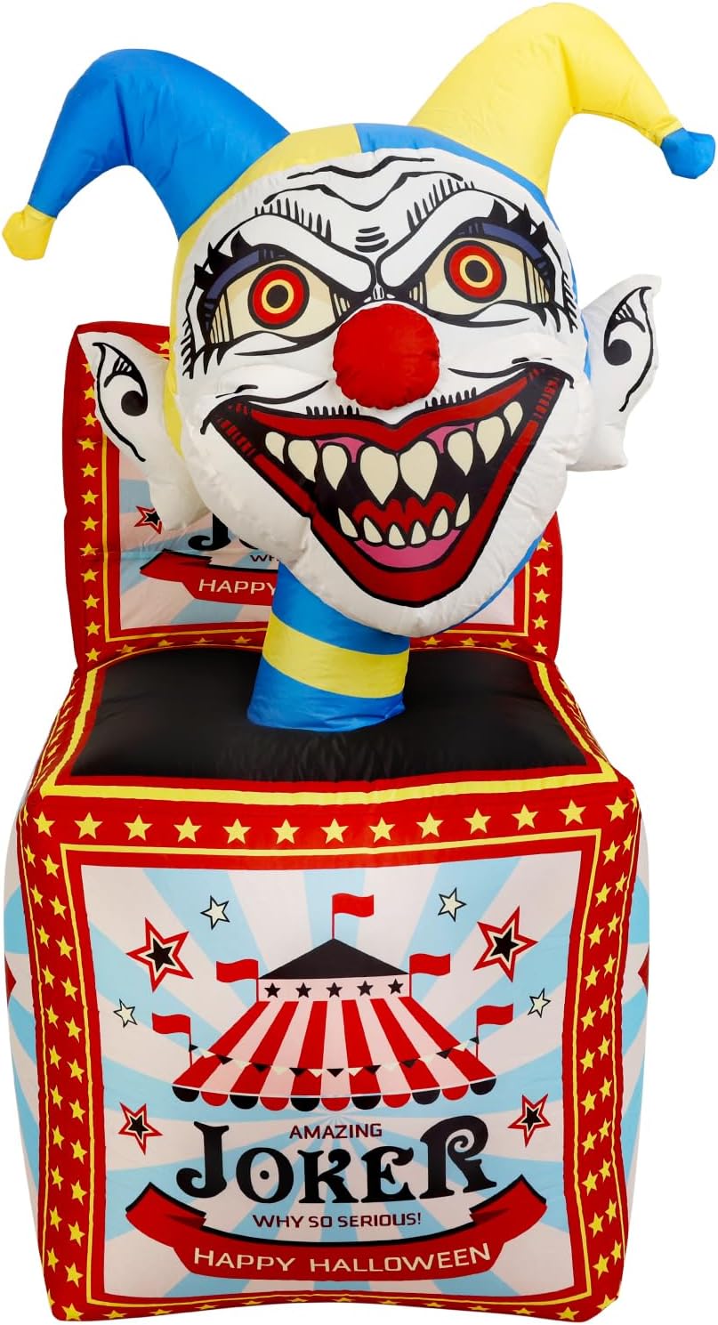 WBHome 5 Ft Halloween Inflatable Circus Clown Box Outdoor Decorations, Blow U...