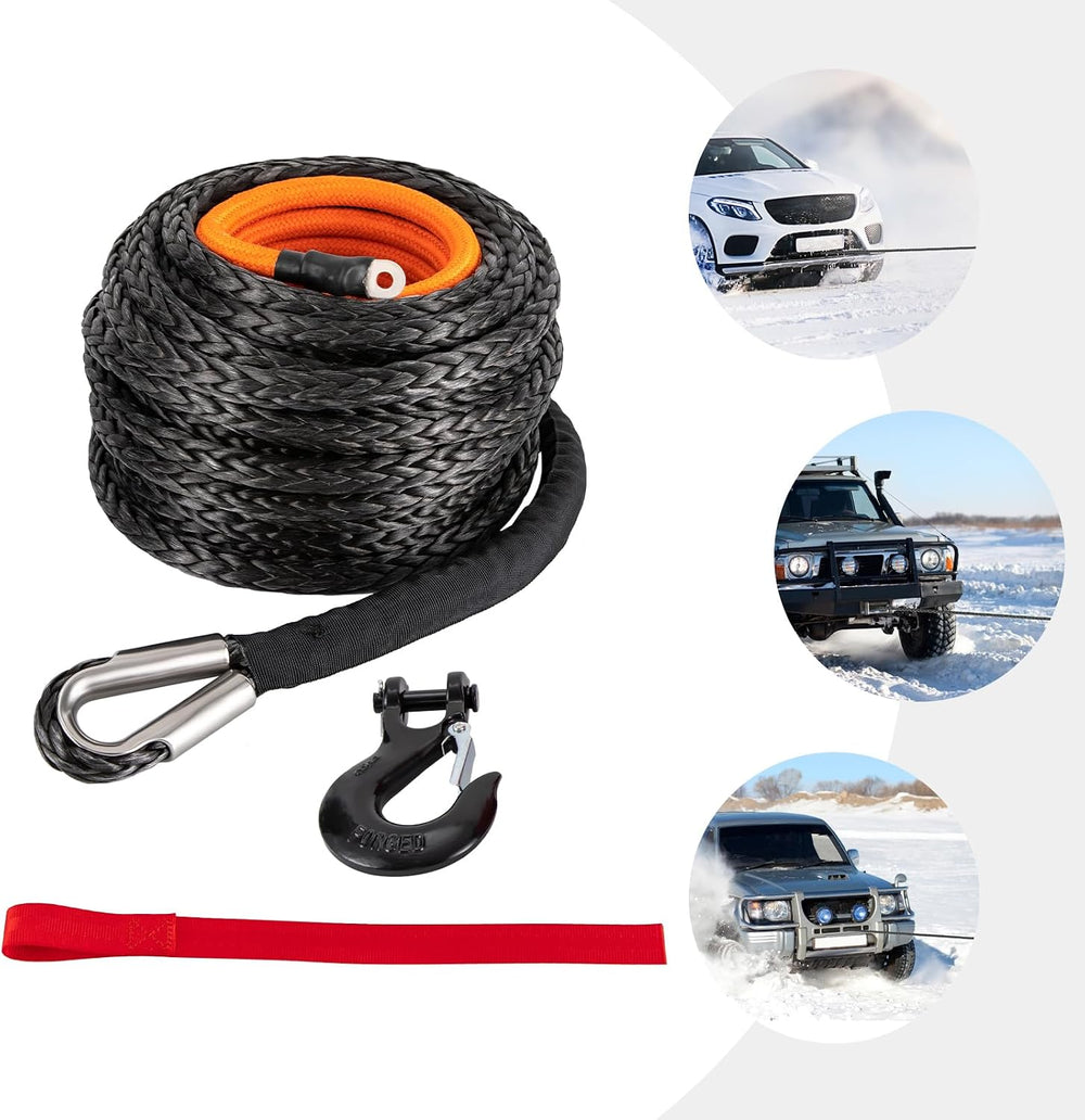 9/16" x76' Synthetic Winch Rope with Hook, Winch Cable with Protecti...