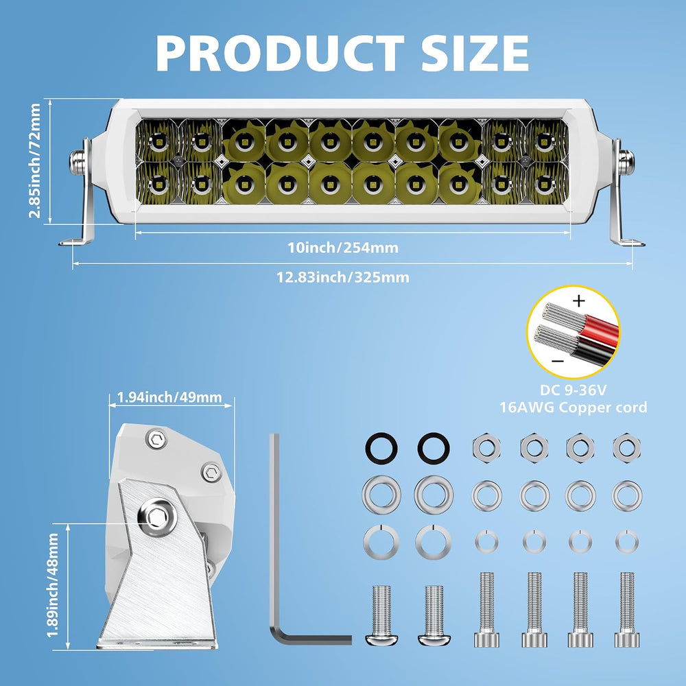 Marine Light Bar 12 Inch Double Row White LED for Boat Truck