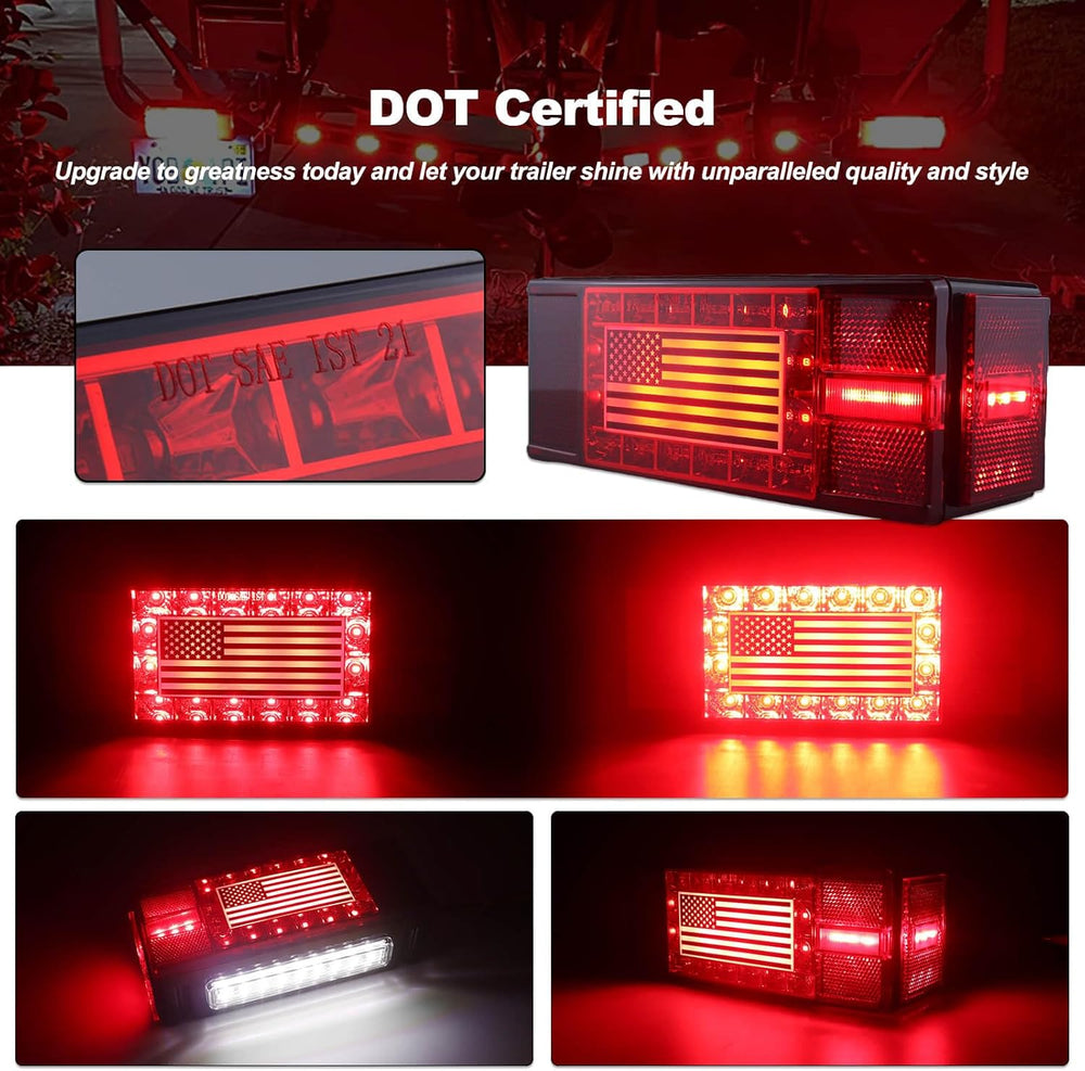 Submersible LED Trailer Light Kit Rectangle American Flag Designed 3rd Brake ...