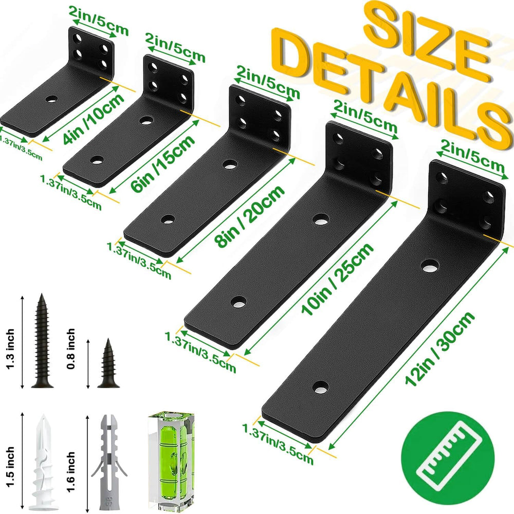 Floating Shelf Bracket 12 Inch of 4 Pack Heavy Duty Shelf Brackets Black Coat...