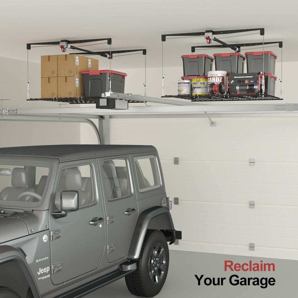 Overhead Garage Storage Rack for 8-10 FT Ceiling, Heavy-duty 4x4 FT Ceiling S...