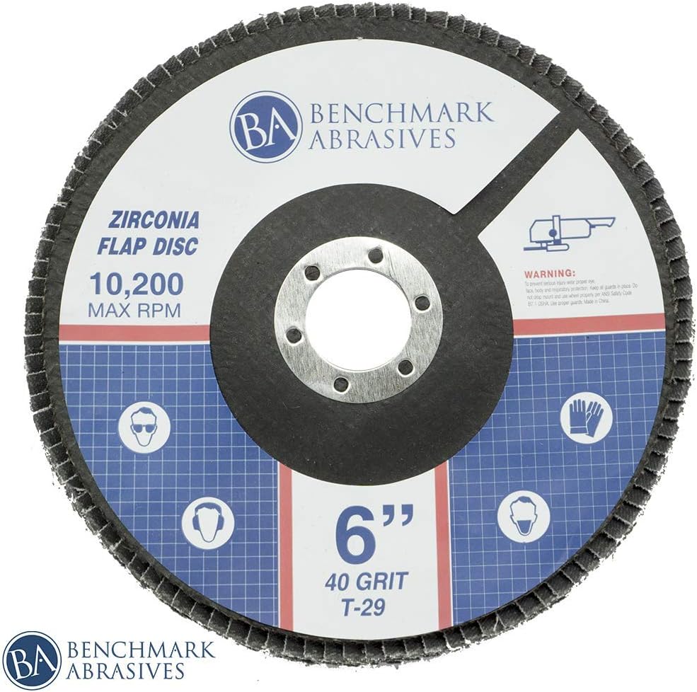 Benchmark Abrasives 6" x 7/8" Zirconia Type 29 Flap Discs, 40 Grit
