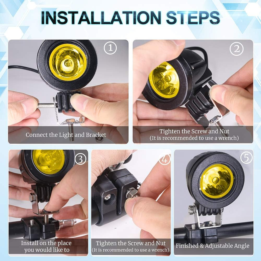 Ourbest motorcycle lights, 2inch Yellow Motorcycle Fog Lights Fork Tube led d...