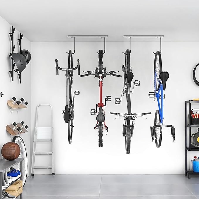 TORACK Overhead Bike Rack for Garage, Ceiling-Mounted Bicycle Storage Hooks for