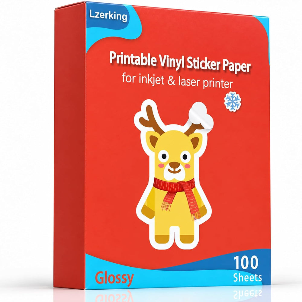 Lzerking Glossy Printable Vinyl Sticker Paper, 100 Sheets Waterproof Decal