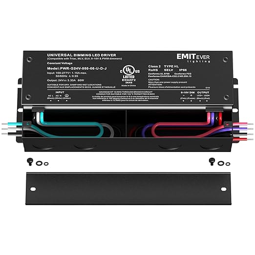 EMITEVER Dimmable Led Driver, 80W AC 110V-277V to DC 24V Transformer, 5-in-1