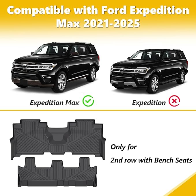 GINOWY-Floor Mats for Ford Expedition MAX 2025 2024 2023 2022 2021 Bench Seat 8