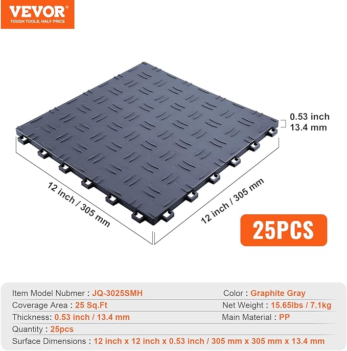 VEVOR Garage Tiles Interlocking, Non-Slip Double-Sided Texture Garage Floorin...