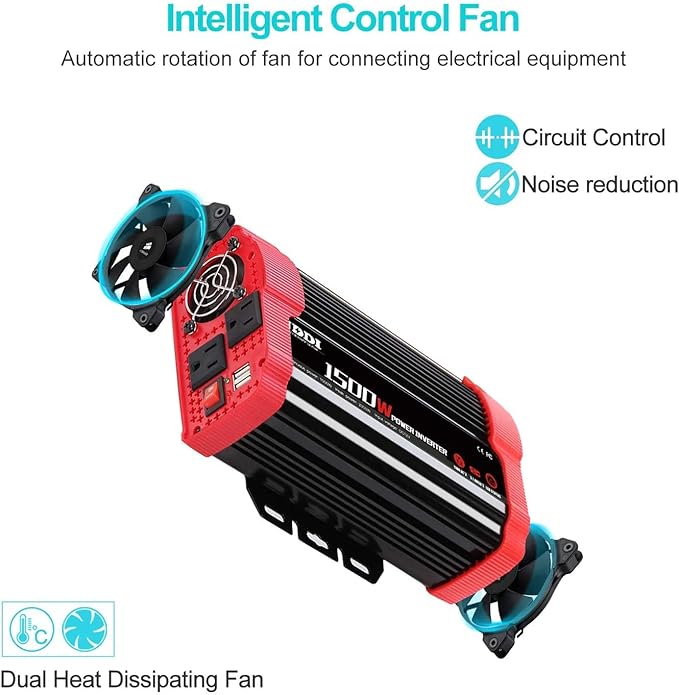 1500W Car Power Inverter 12V DC to 110V AC Car Converter Charger Adapter