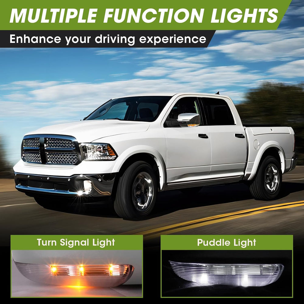 Chrome Power Folding Side Mirrors for Dodge Ram - Heated Tow Mirrors with Tur...