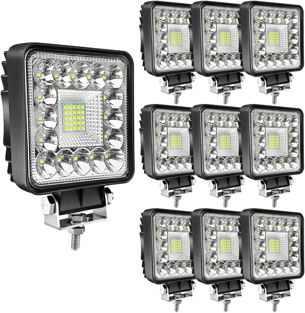 LED Tractor Work Lights,4 Inch LED Pods Lights 123W Square 12V 24V Spot Beam ...