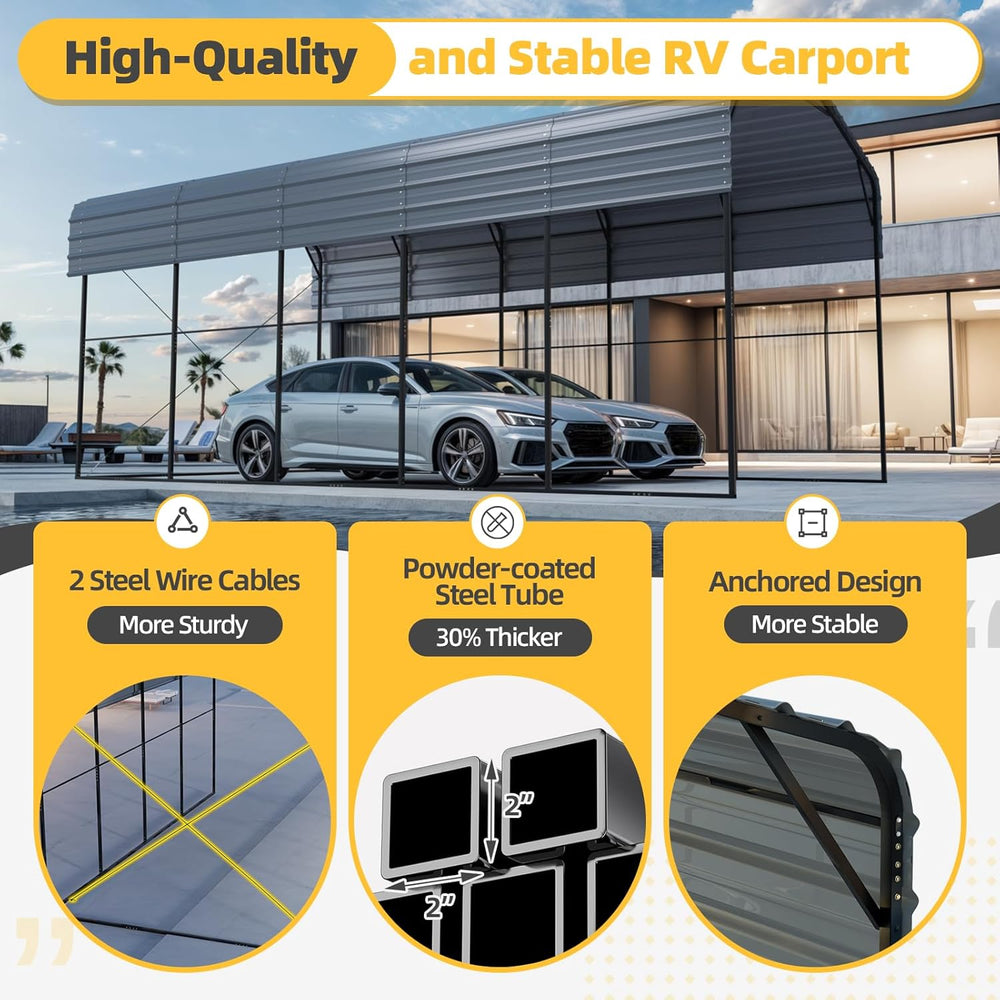 EROMMY 14x25x13 FT RV Metal Carport, Heavy Duty Galvanized Steel Roof Shelter...