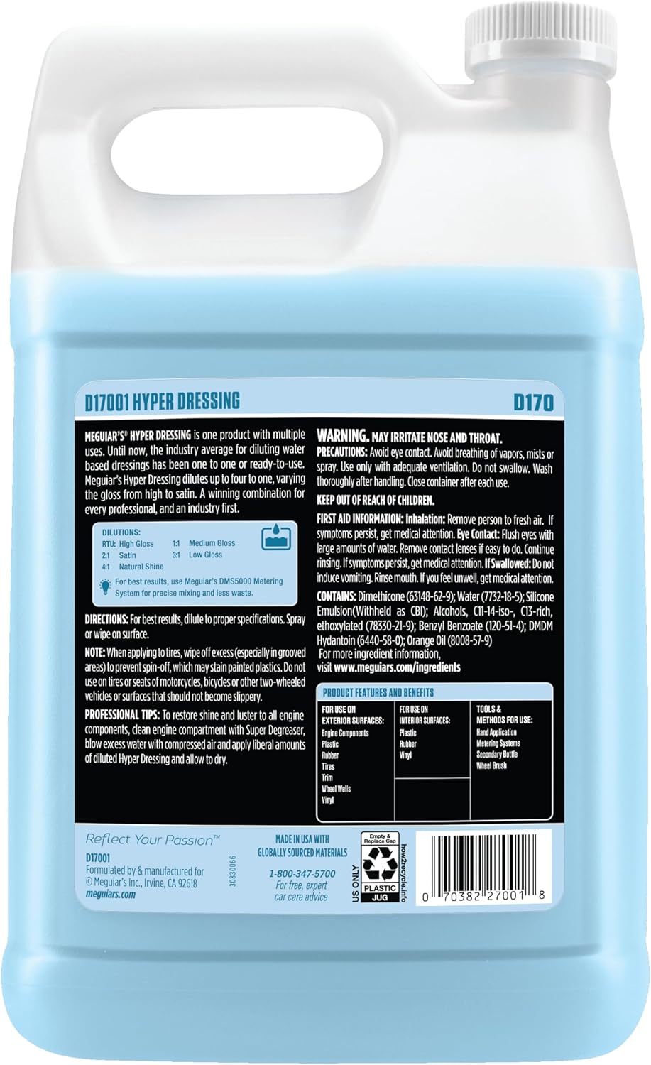 Meguiar's D17001 Hyper Dressing -1 Gallon – Give Your Car’s Trim Piec...