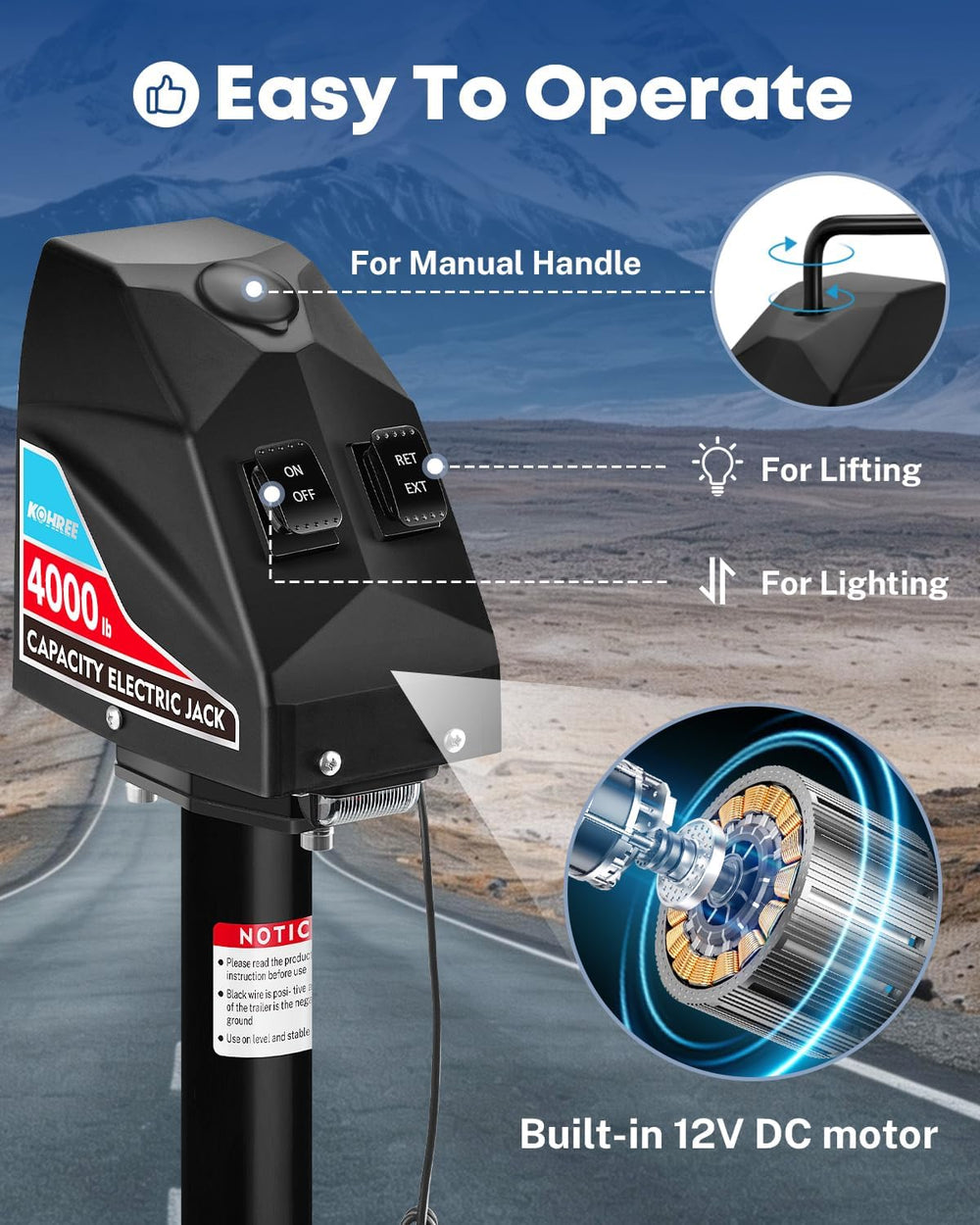 Kohree Electric Trailer Jack 4000lbs, Heavy Duty RV Electric Power Tongue Jac...