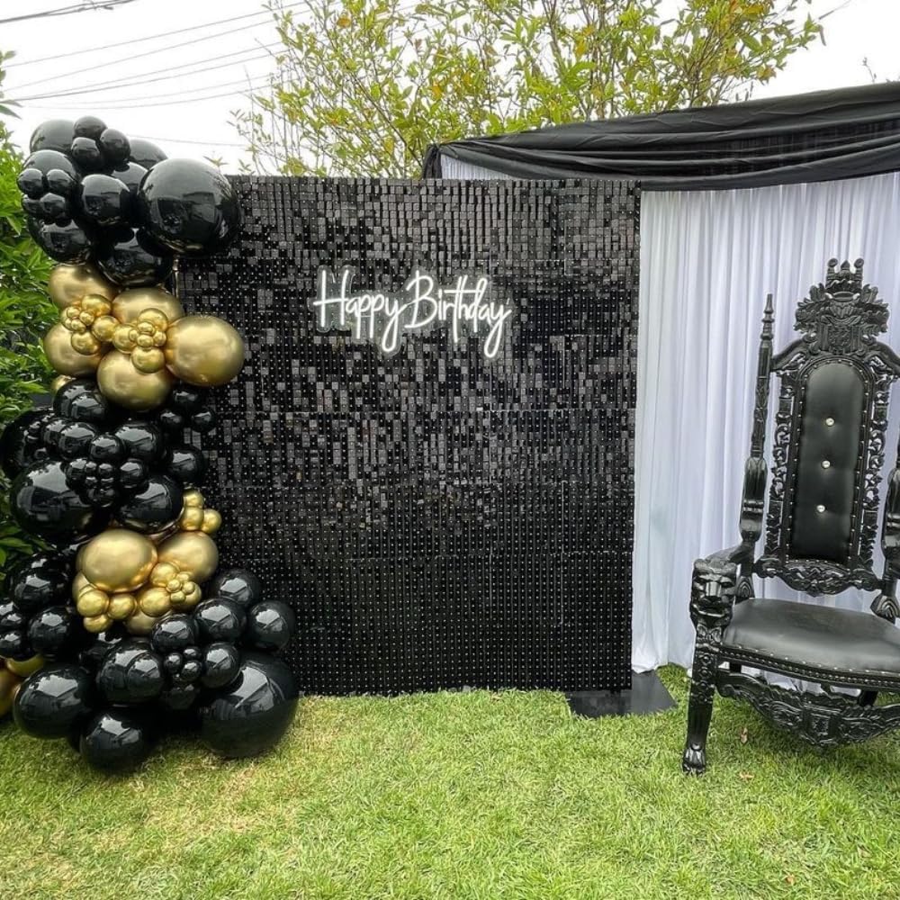 Black Shimmer Wall Panels Backdrop Decoration, 12 * 12 inch Sequin Square Shi...