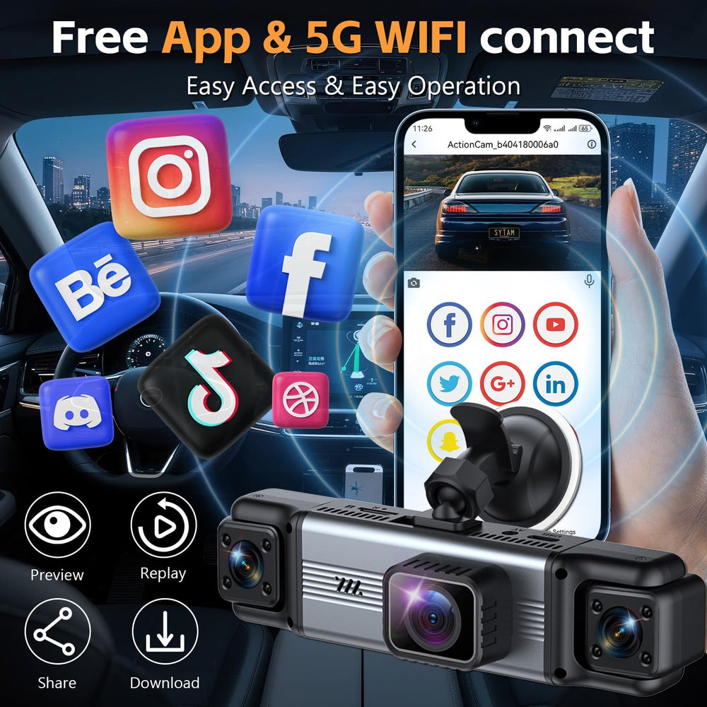 4 Channel 360° Dash Cam Front and Rear Inside, 64GB Card Included
