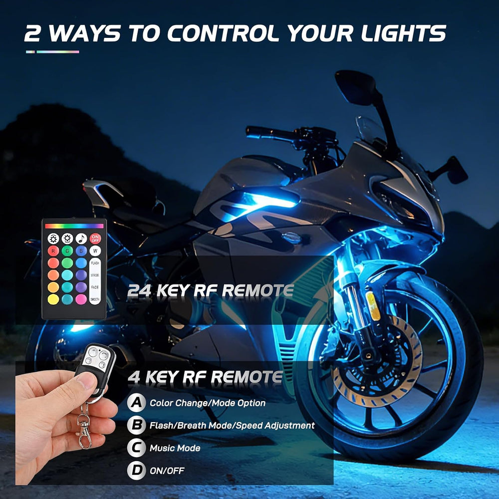 Nilight - TL-35 12PCS Motorcycle RGB Led Light Kit Waterproof Multi-Color Atm...