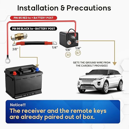 3/8" Side Post Remote Battery Disconnect Switch 12V Battery Kill Switch