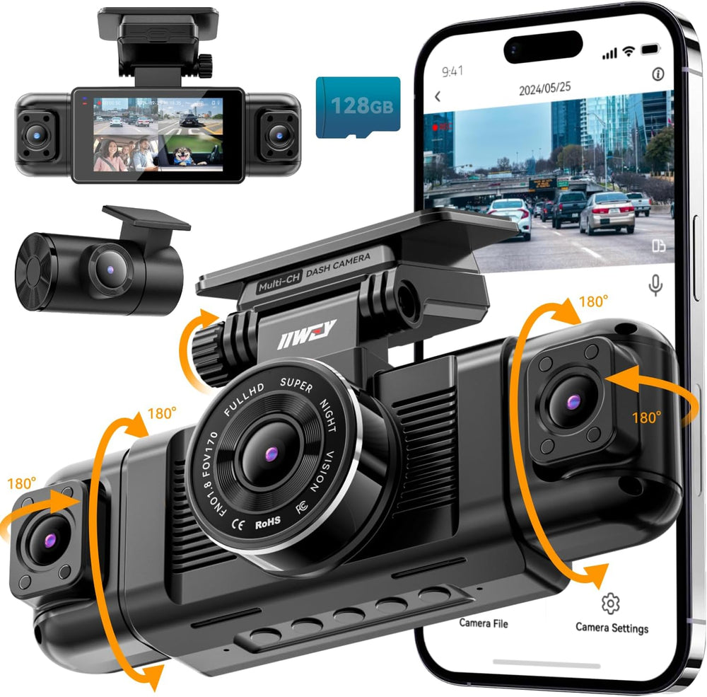 IIWEY N5 4 Channel Dash Cam for Cars, 360° View 2K Front 1080P Rear Inside