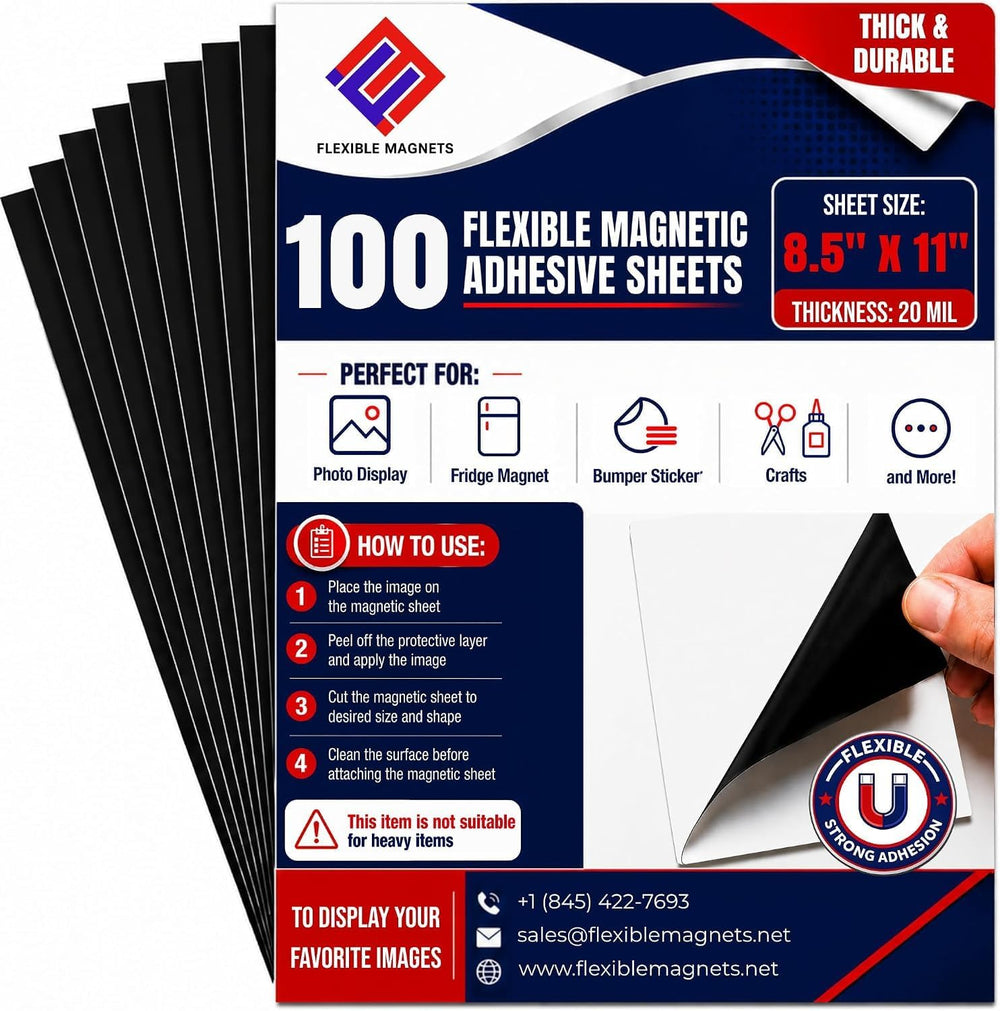 Flexible Magnet Sheet with Adhesive Backing, 20 Mil, 8.5" x 11", 10...
