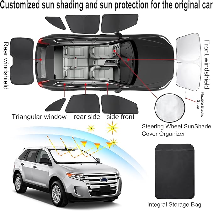 TINGLU Window Shades for Ford Edge 2007-2014 Accessories Car Side Full Window...