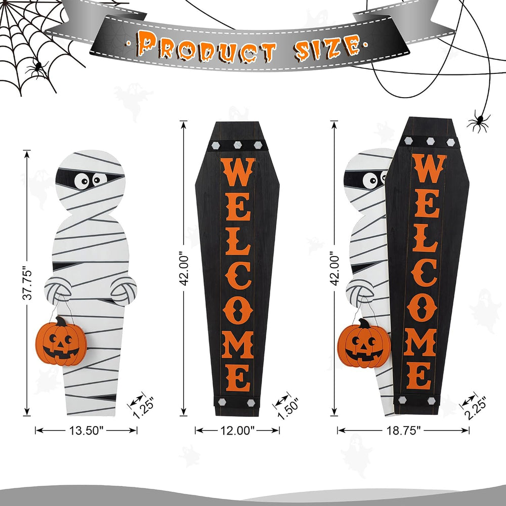 Glitzhome 38"H & 42"H Halloween Wood Mummy & Welcome Coffin...