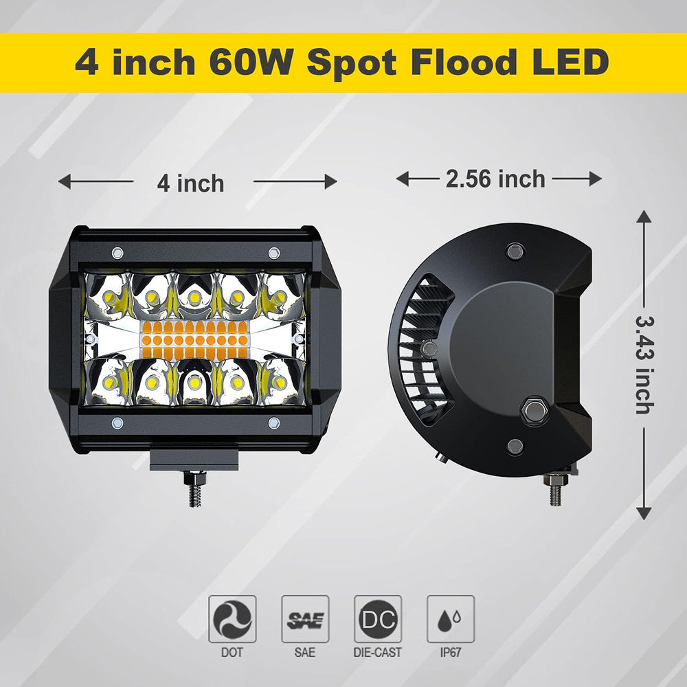 4PCS 4 inch LED Work Pods White/Amber Six Modes Strobe Fog Lights