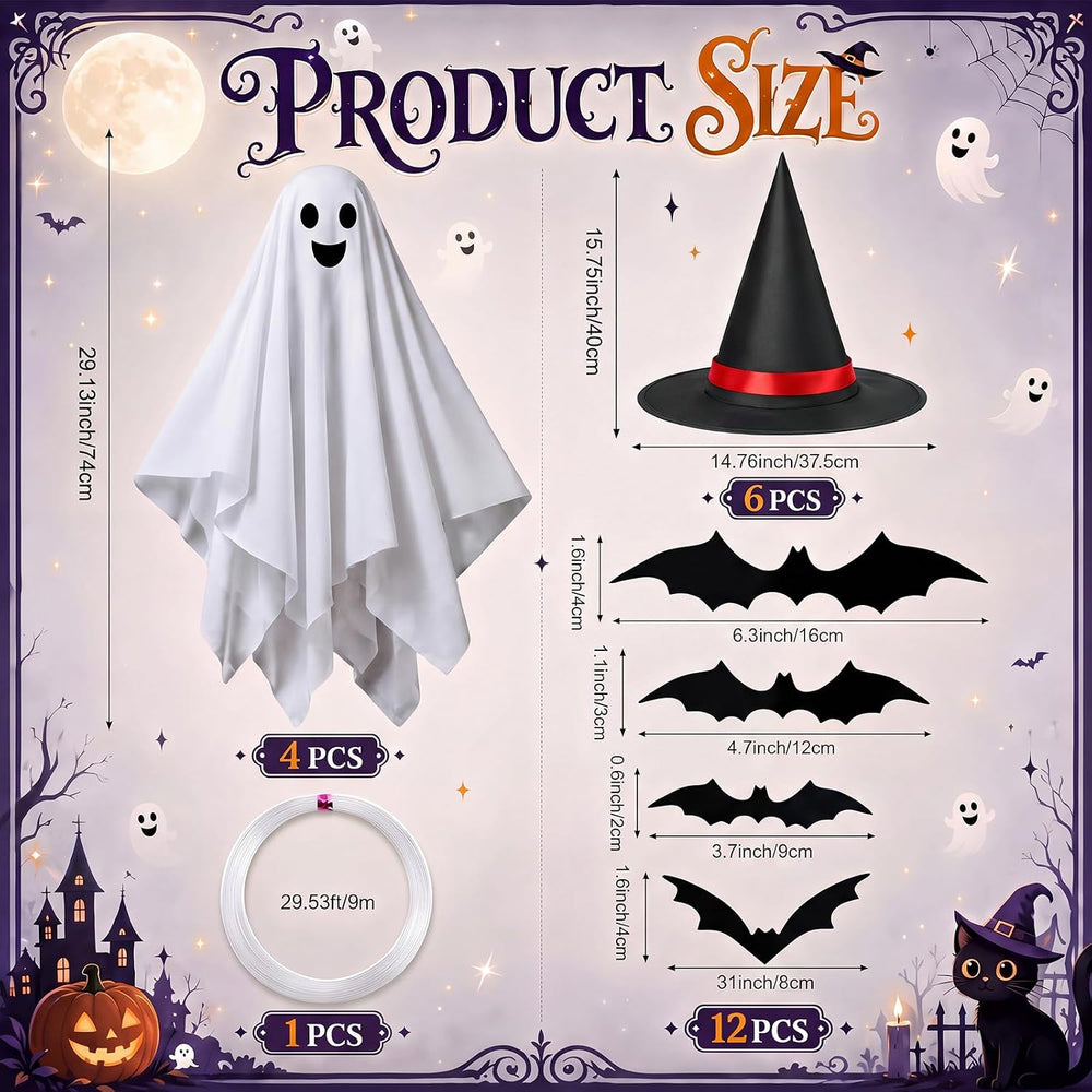 VioraWhite 23 Pcs Halloween Classroom Decorations Ghost Garland Honeycomb