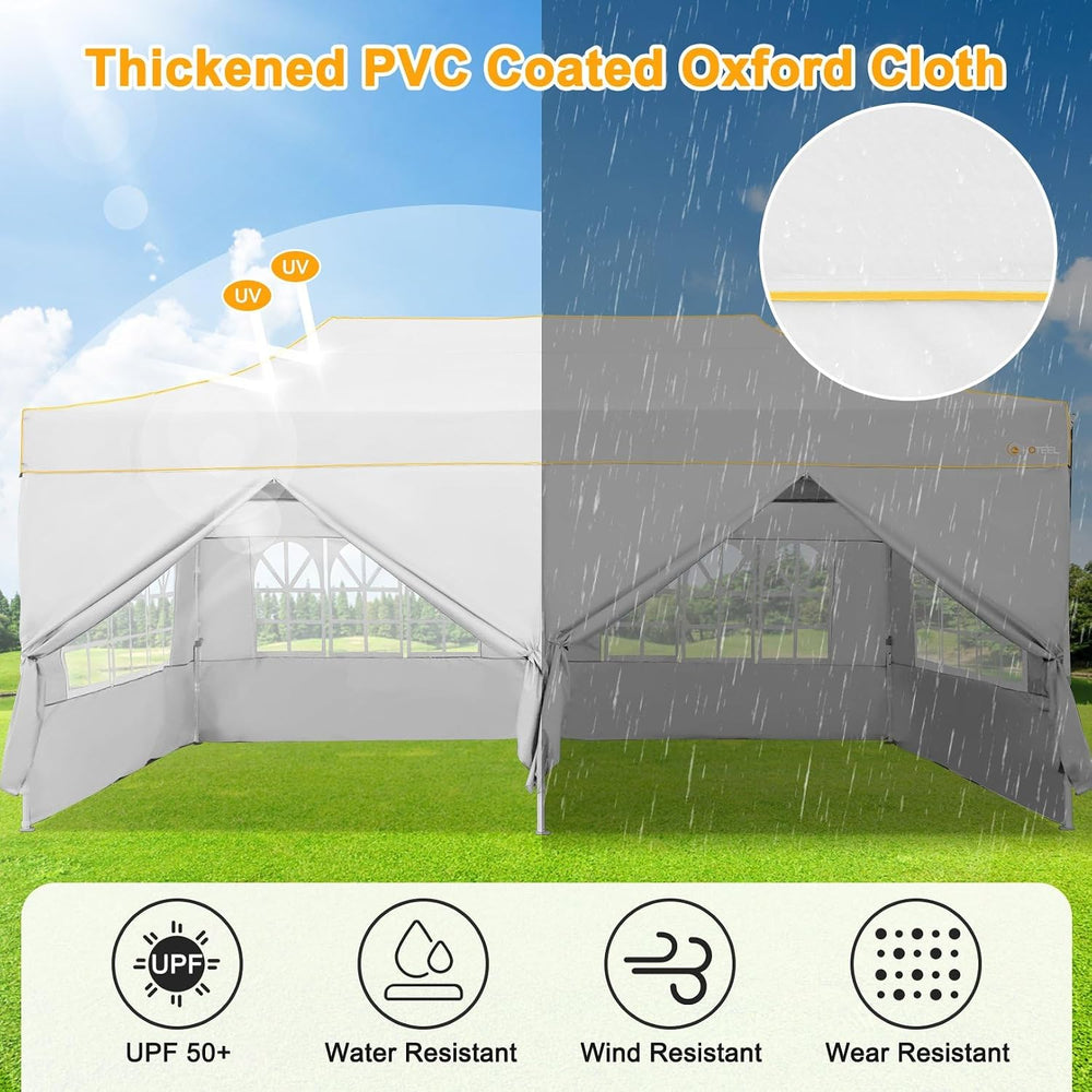 HOTEEL 10x20 Pop Up Canopy with Sidewalls, Thickened Hexagonal Legs, White