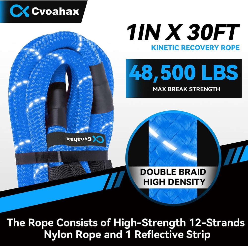 Kinetic Recovery Rope(Reflective) 1" x30ft Tow Rope with Soft Shackle | ...