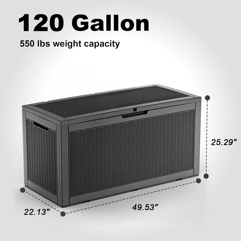 EasyUp 120 Gal Deck Box Waterproof Outdoor Storage Box Black