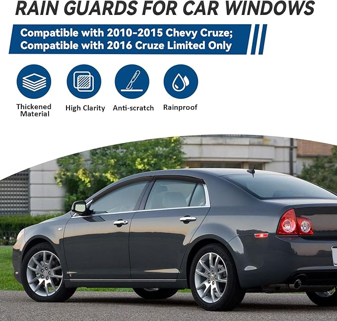 4pcs Front+Rear Smoke Tint Sun/Rain Guard Outside Mount Tape-On Vent Window