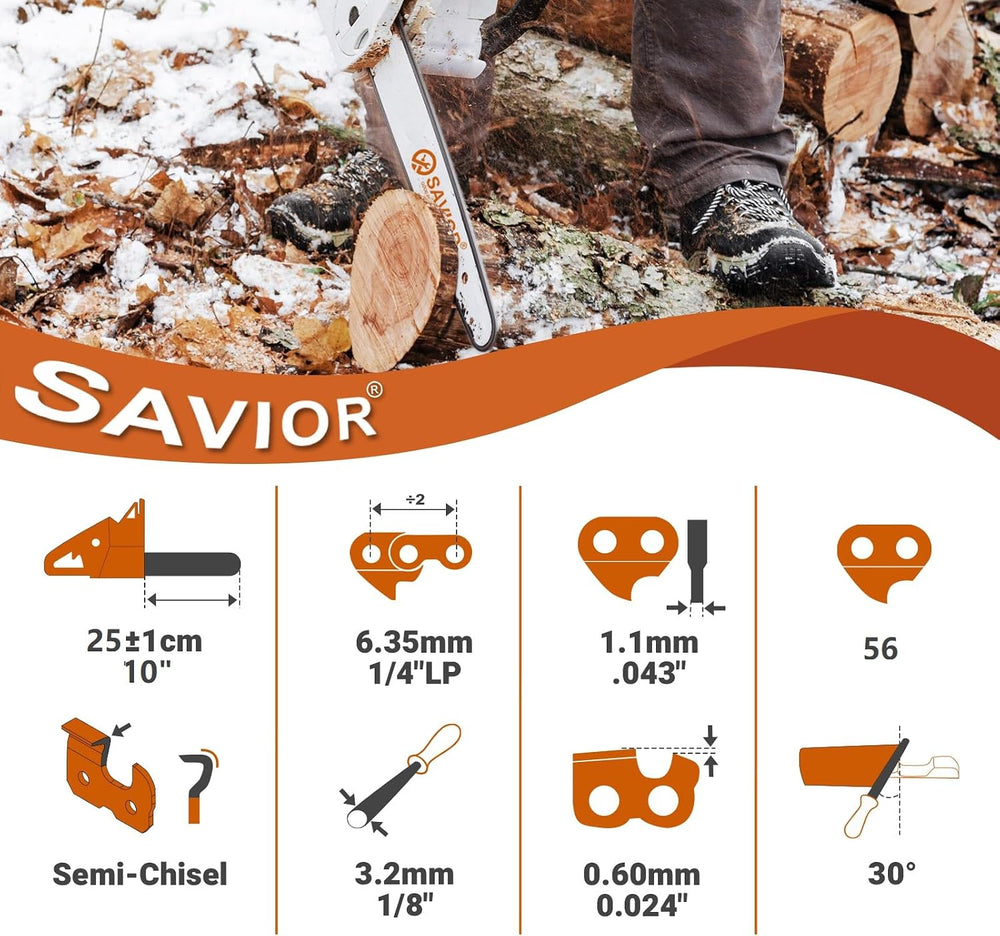 Savior 3PC 10 Inch Pole Saw Chain for Stihl 71PMM3 56, 1/4" Pitch .043&q...