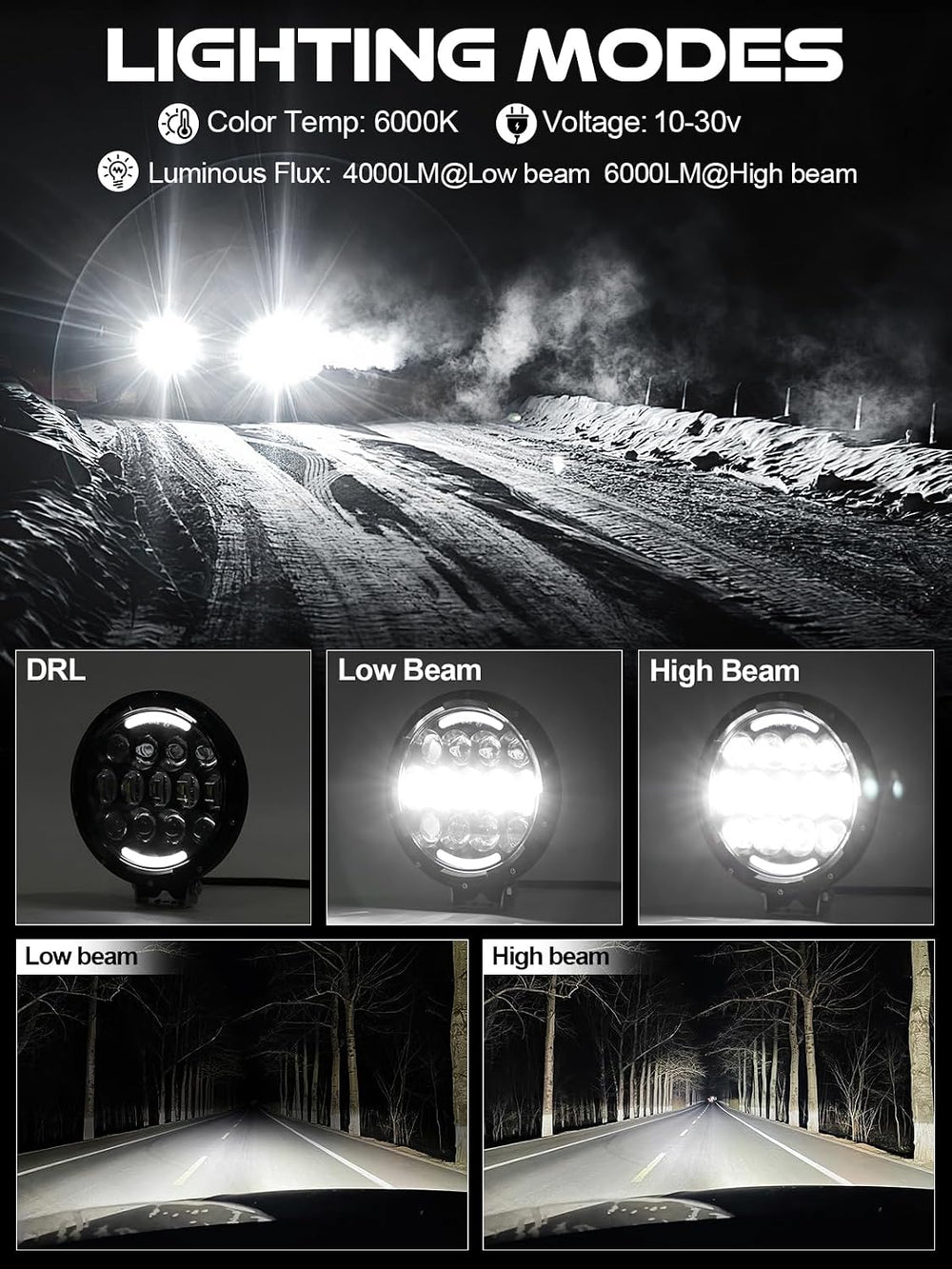 AUDEXEN LED Work Lights, 7 Inch 105W Round Spot LED Pods Light Bar High/Low B...