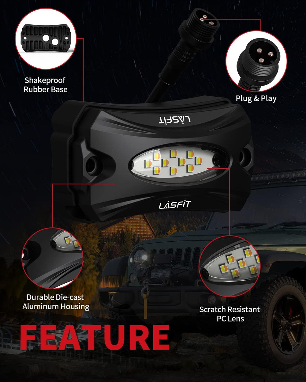 LASFIT Switchback Rock Lights Amber & White Wheel Well Lights with Toggle...
