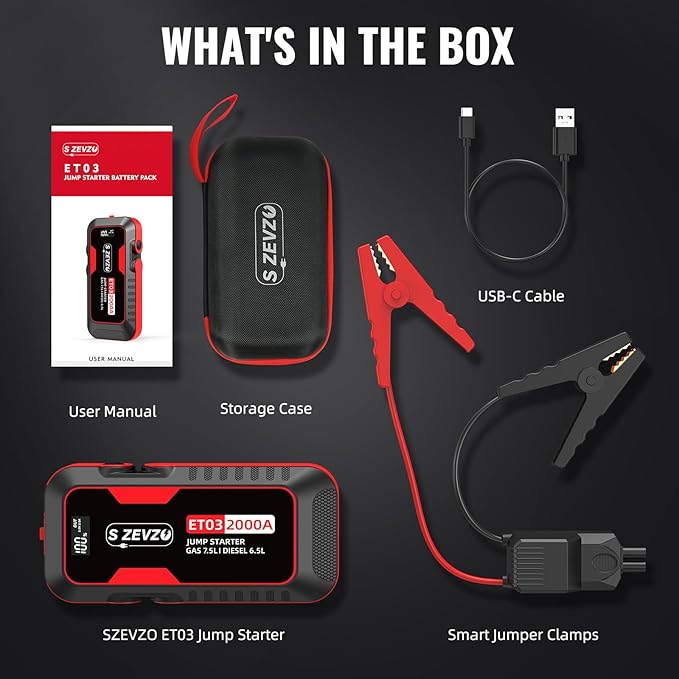 S ZEVZO ET03 Car Jump Starter 2000A Jump Starter Battery Pack
