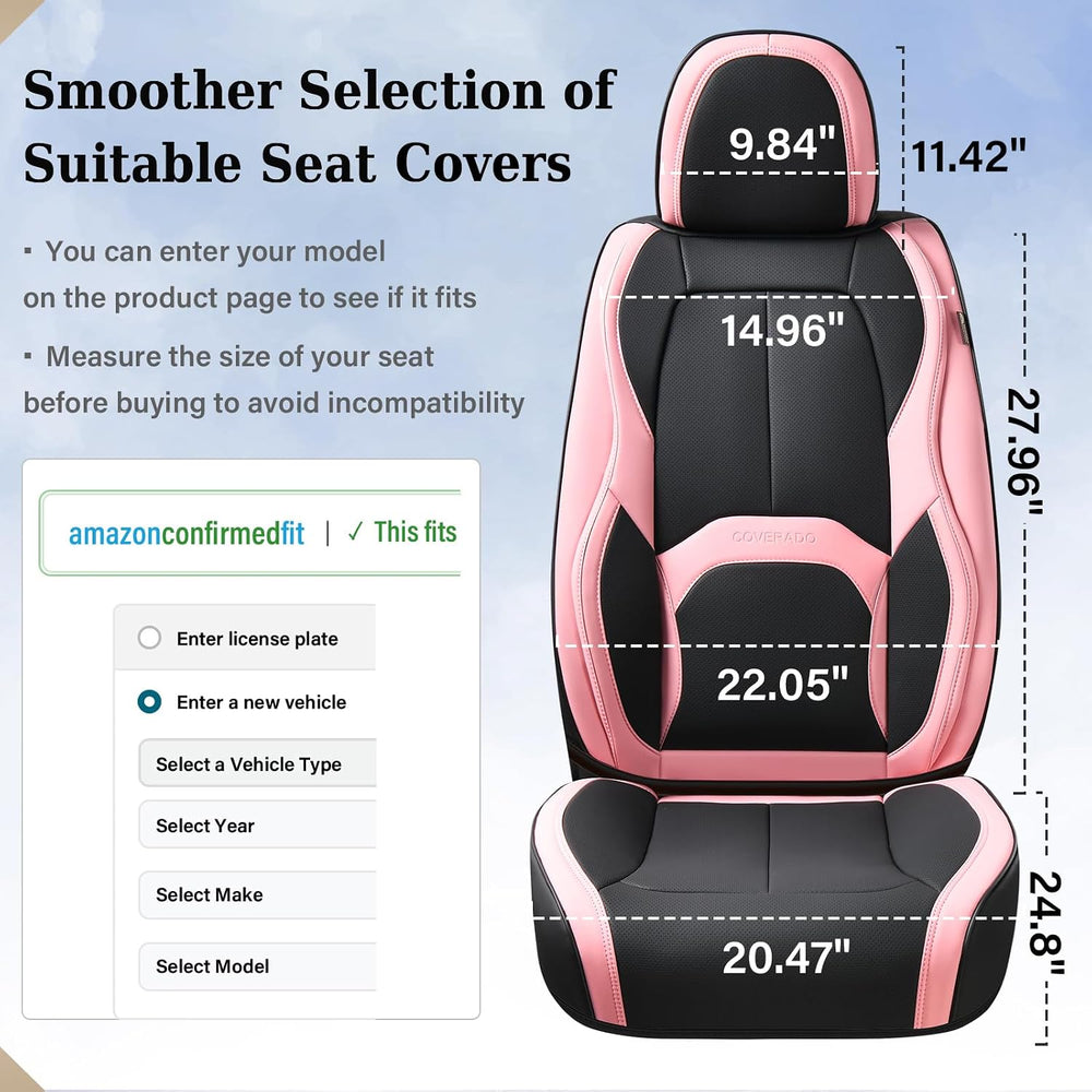 Coverado Car Seat Covers Full Set, Waterproof Nappa Leather Seat Covers for C...