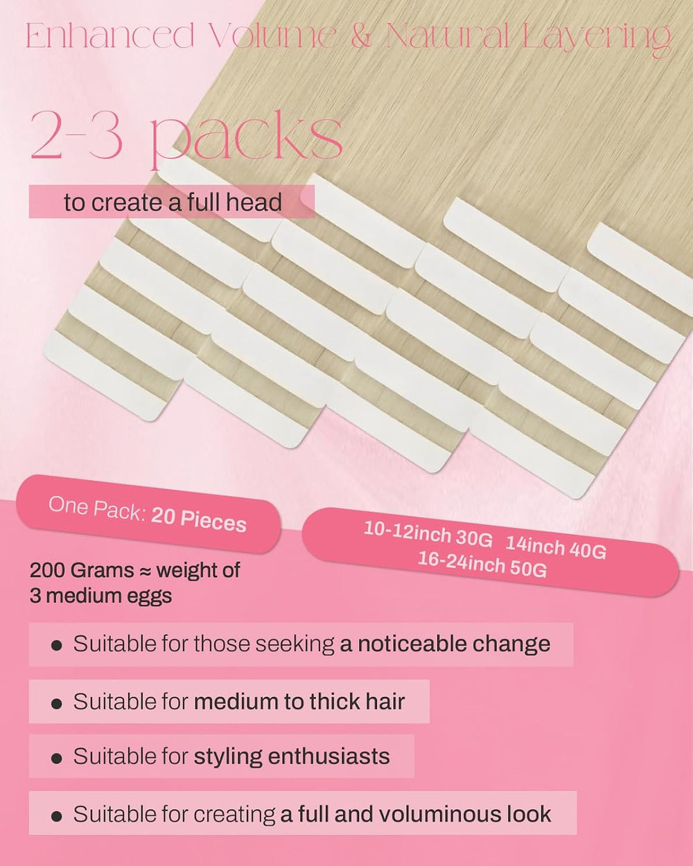 Moresoo Bleach Blonde Invisible Tape Hair Extensions, 24 Inch, 20Pcs, 50g