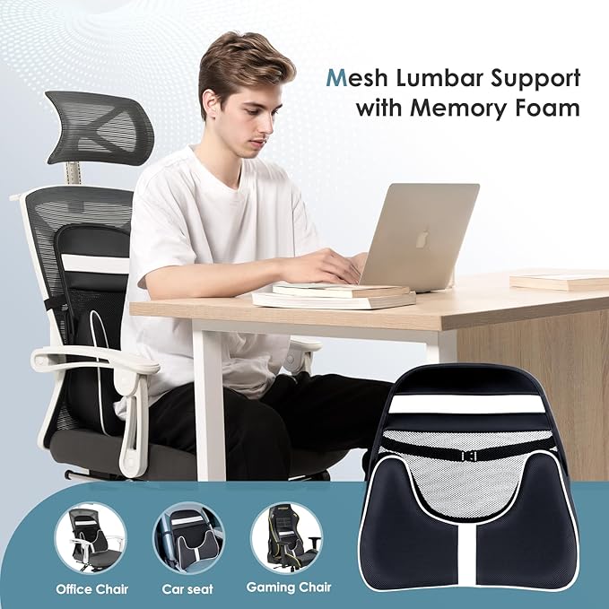 FLORICH Double Layer Breathable Mesh Lumbar Support Ergonomic Leather Lumbar