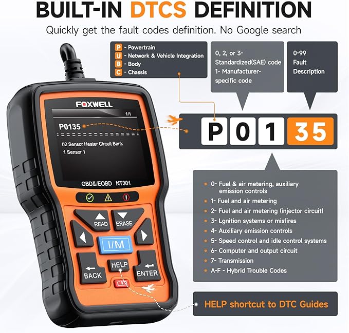 FOXWELL NT301 OBD2 Scanner Graphing Live Data Diagnostic Code Reader