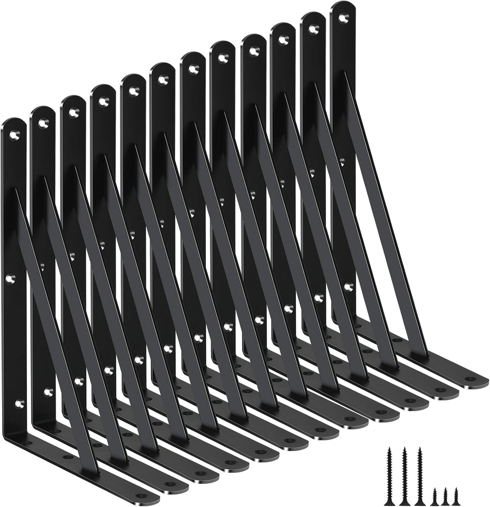 12 Pack L11 x H 8" Black Heavy Duty Shelf Brackets