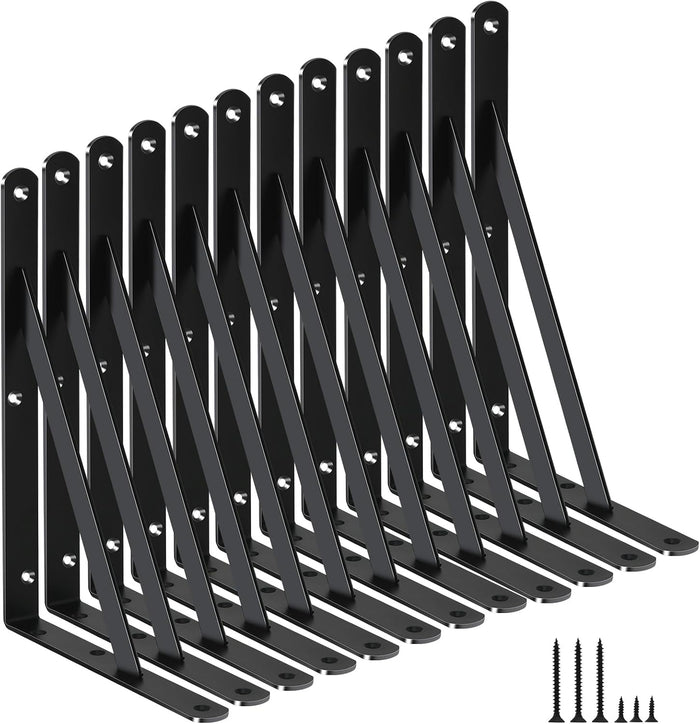 12 Pack L11 x H 8" Black Heavy Duty Shelf Brackets