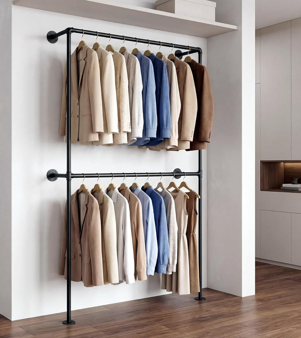Industrial Pipe Clothing Rack Wall Mounted Garment Rack, Black Pipe Clothes R...