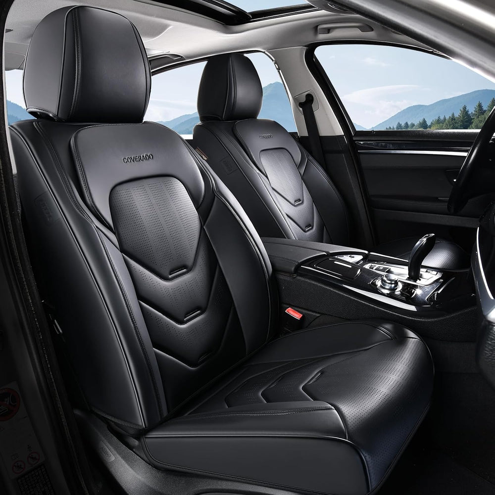 Coverado Front Seat Cover, 2 PCS Black Seat Cover for Cars, Leather Car Seat ...